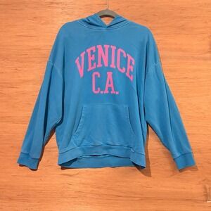 Forever 21 Venice CA Graphic Hoodie Blue Pink Oversized Pullover Large